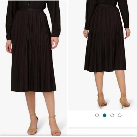 Adrianna Papell Women's Solid Variegated Pleated Twill Skirt Size L - Picture 2 of 8